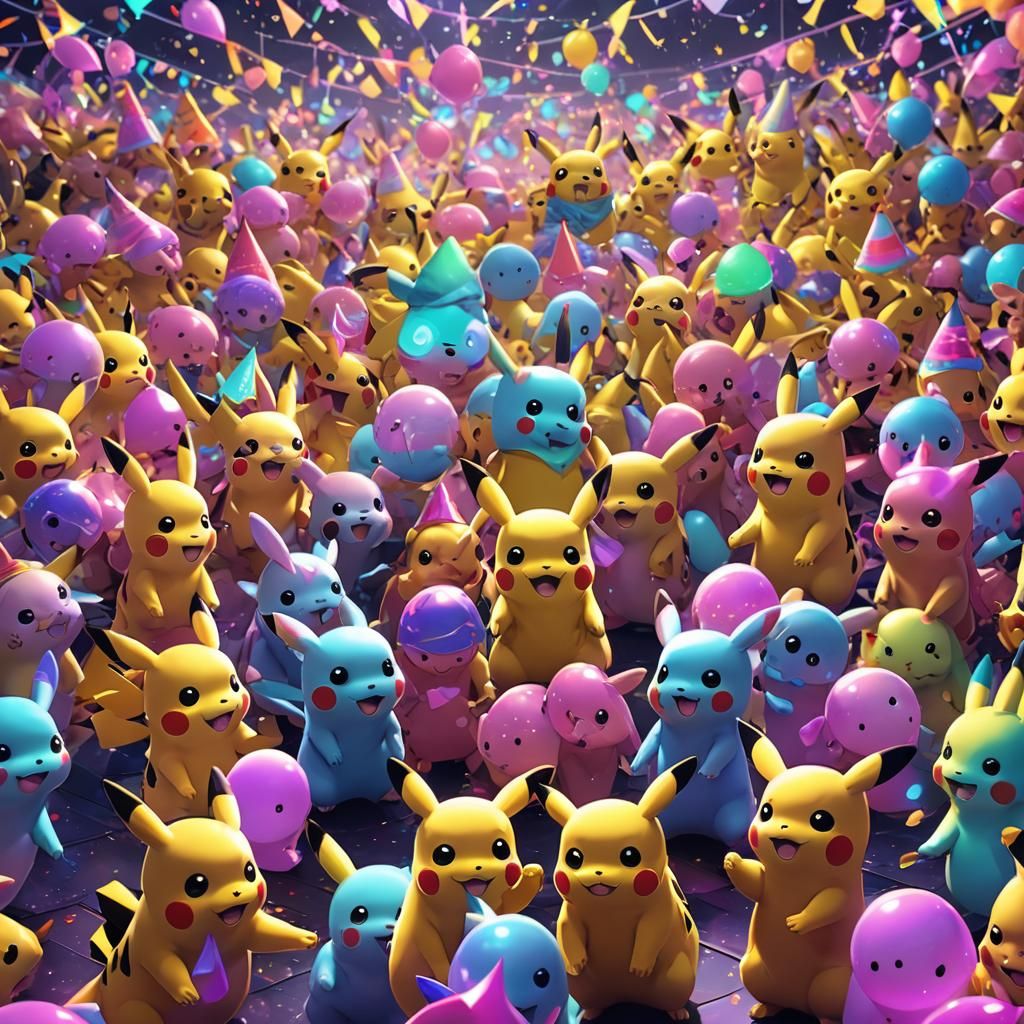 Pikachu Party in Vibrant 3D Anime Style