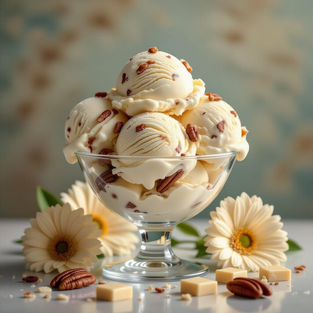 Butter Pecan Ice Cream with Beige Flowers