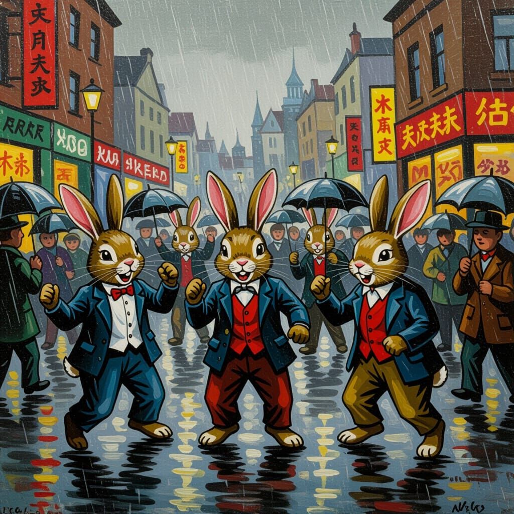 Hooligan Rabbits Riot in Urban Rain