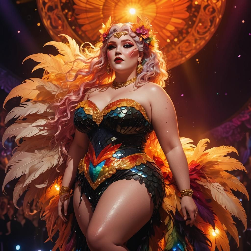 Anime Mermaid Showgirl Dances in Rainbow Light