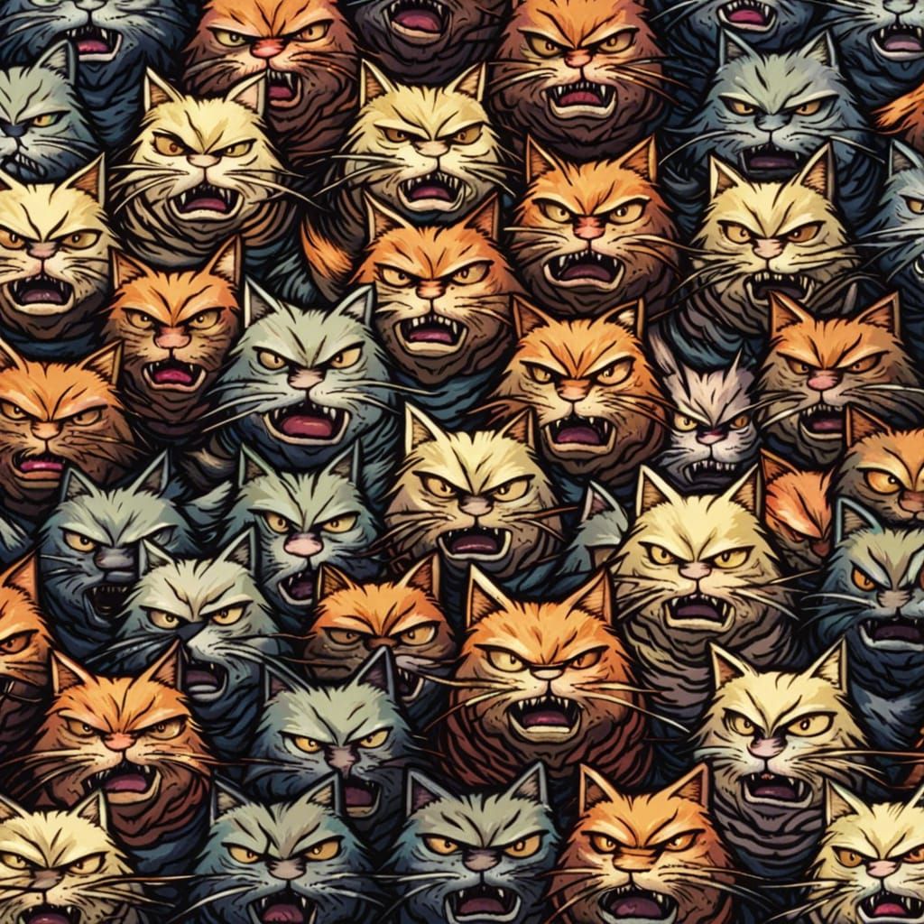 Repeating Angry Cats Pattern in Comic Book Art