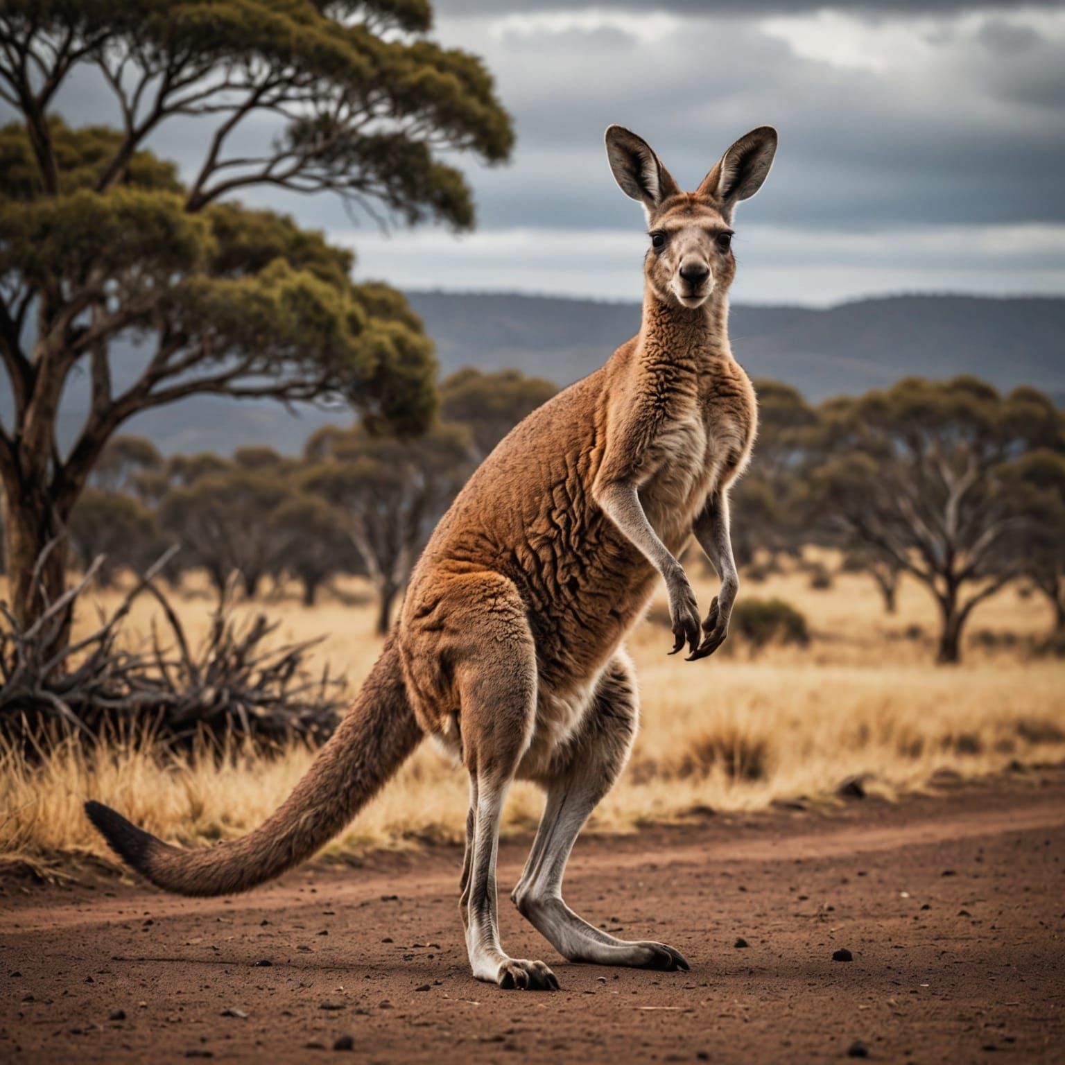 Graceful Kangaroo Leaps in Hyperrealistic Open Landscape