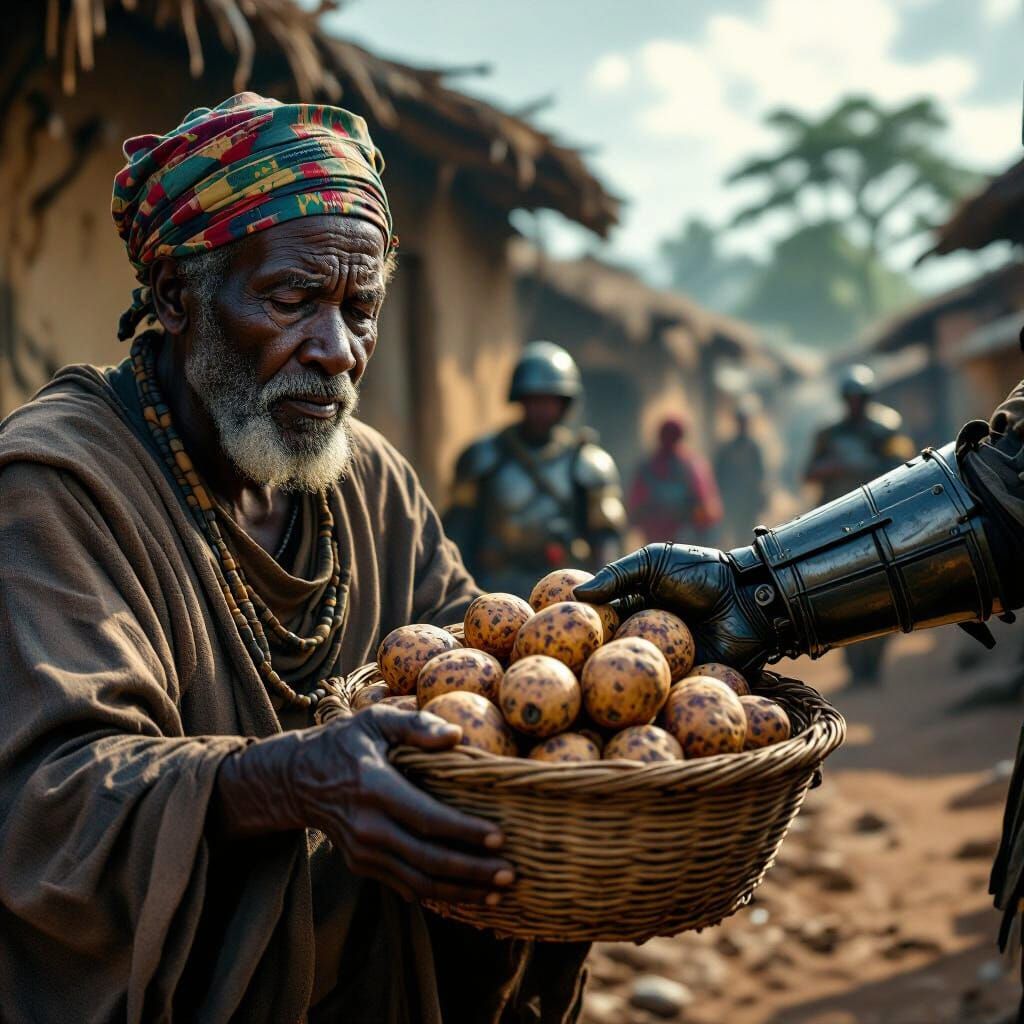 African Village Elder's Resignation in Cinematic Matte Paint...