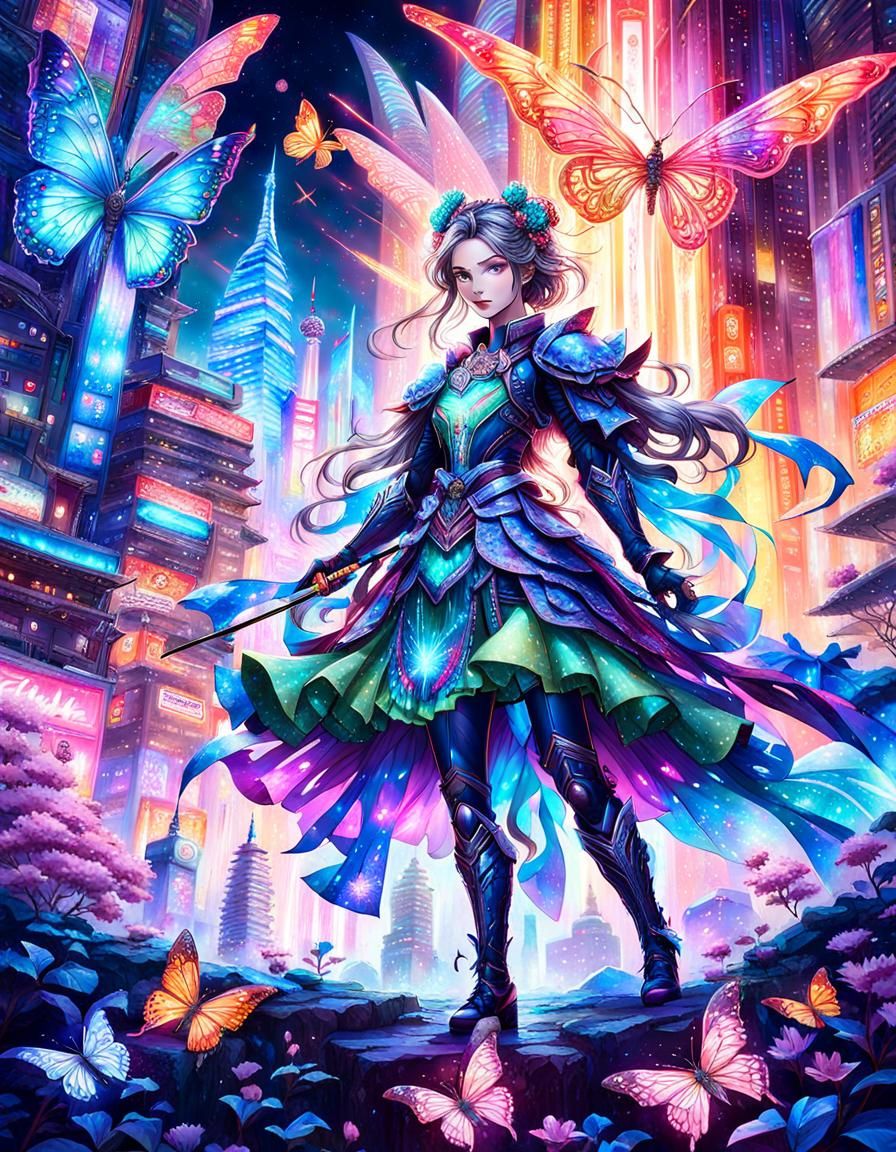 Magical Girl in Vibrant Japanese Metropolis