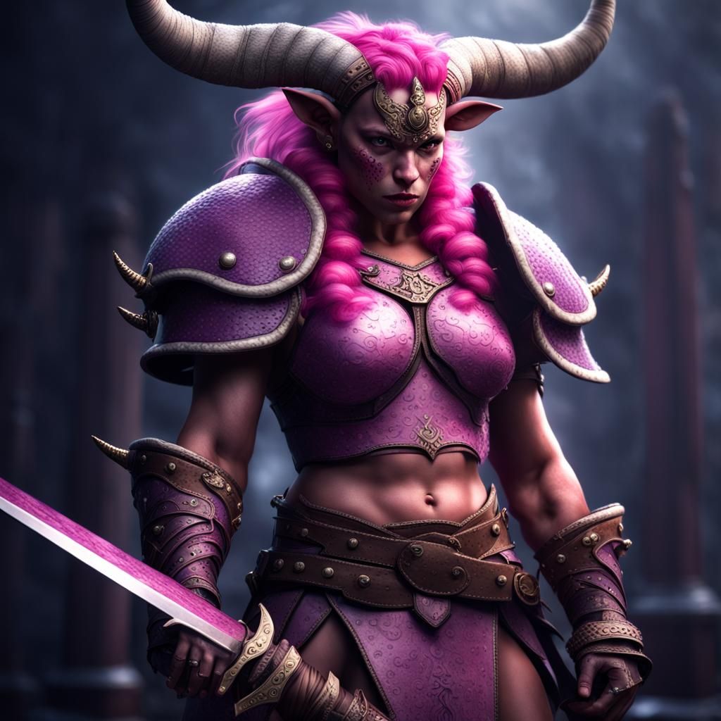 Female Minotaur with Greatsword in HDR
