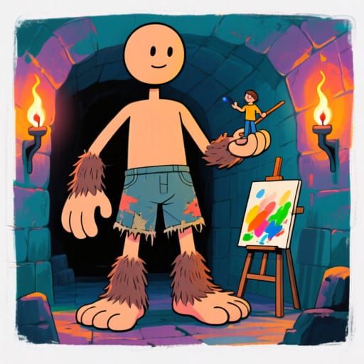Giant Cartoon Stick Figure in a Dungeon