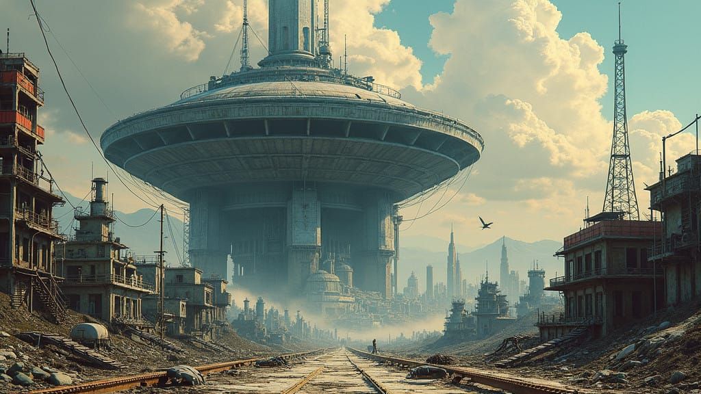 Futuristic Dystopian Megastructure in a Cyberpunk Cityscape