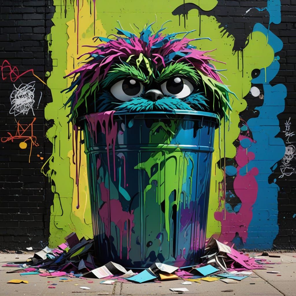 Electric Grouch in Cyberpunk Street Art Style