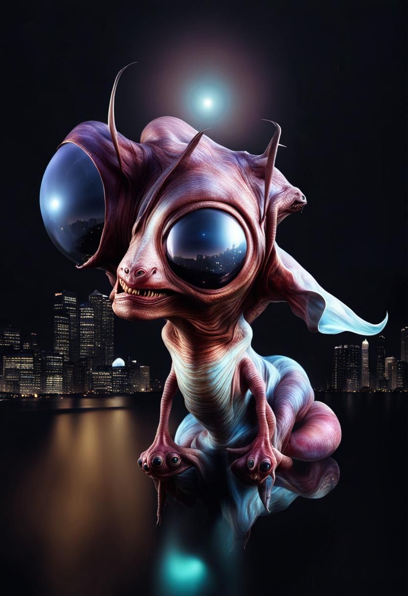 Aliens and Humans at Rock Concert: Photorealistic Photograph...