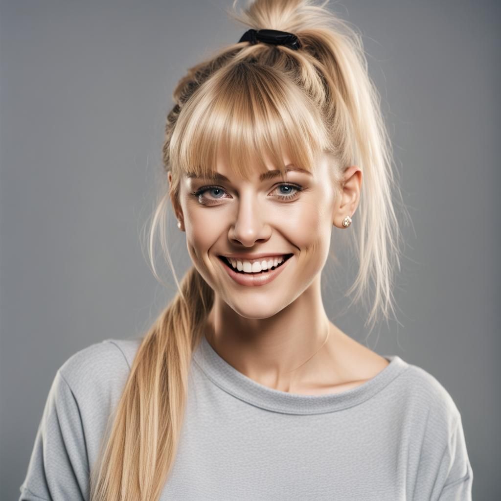 Blonde Woman with Tattoos Smiling at Camera
