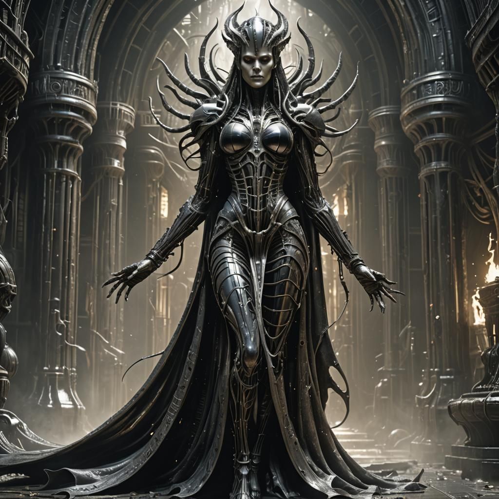 Sensual Sorceress Concept Art in Giger Style
