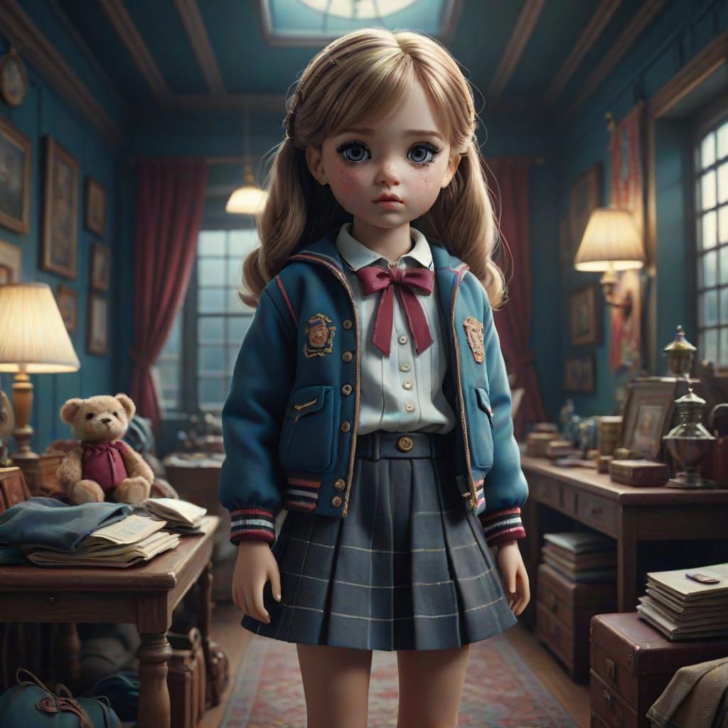 Girl Doll Poses in Opulent Preppy Attire