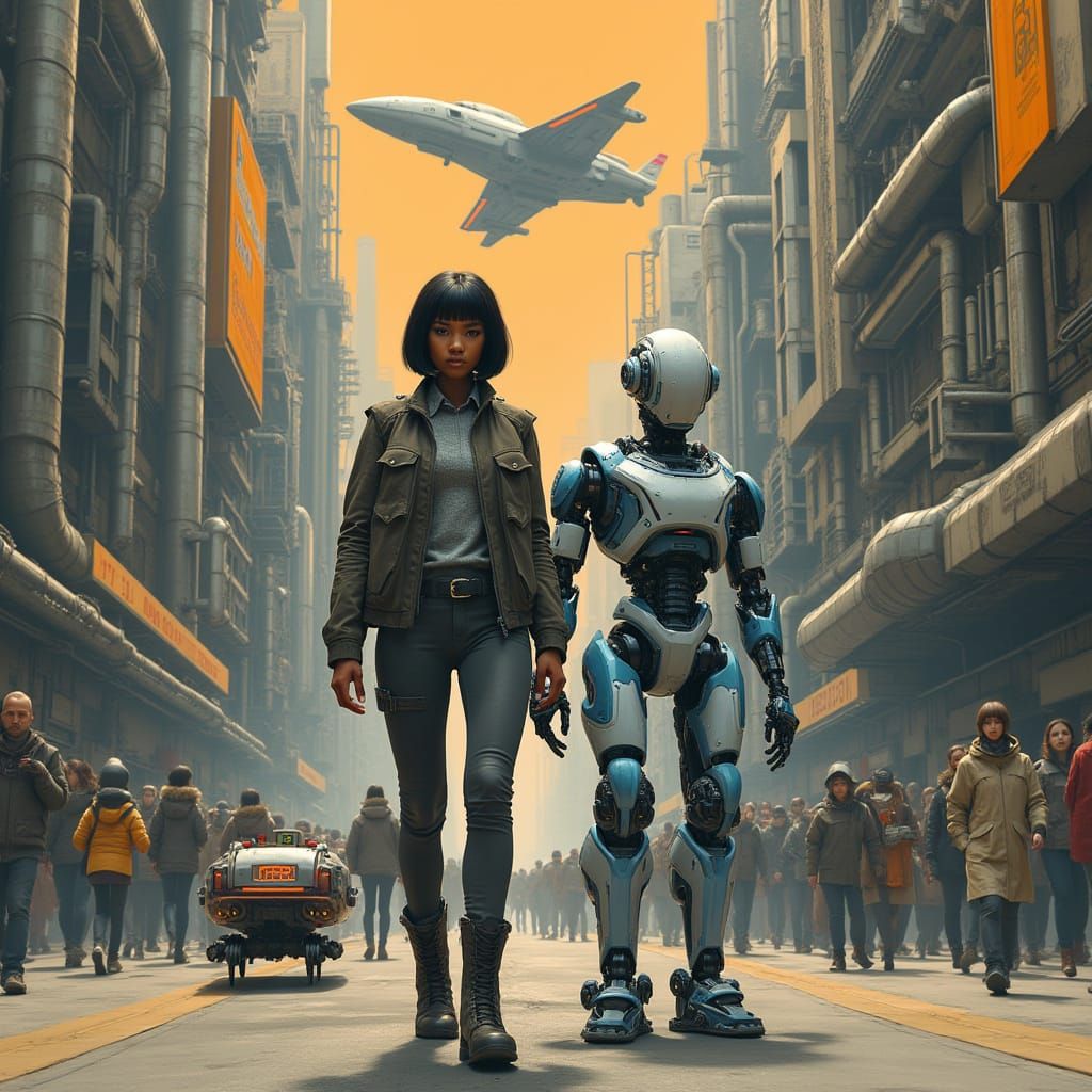 African American Woman Stands Confidently Beside Futuristic ...