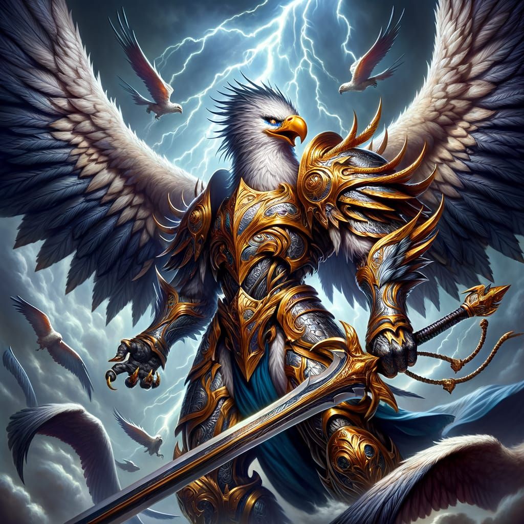Majestic Aarakocra Warrior Amidst Lightning