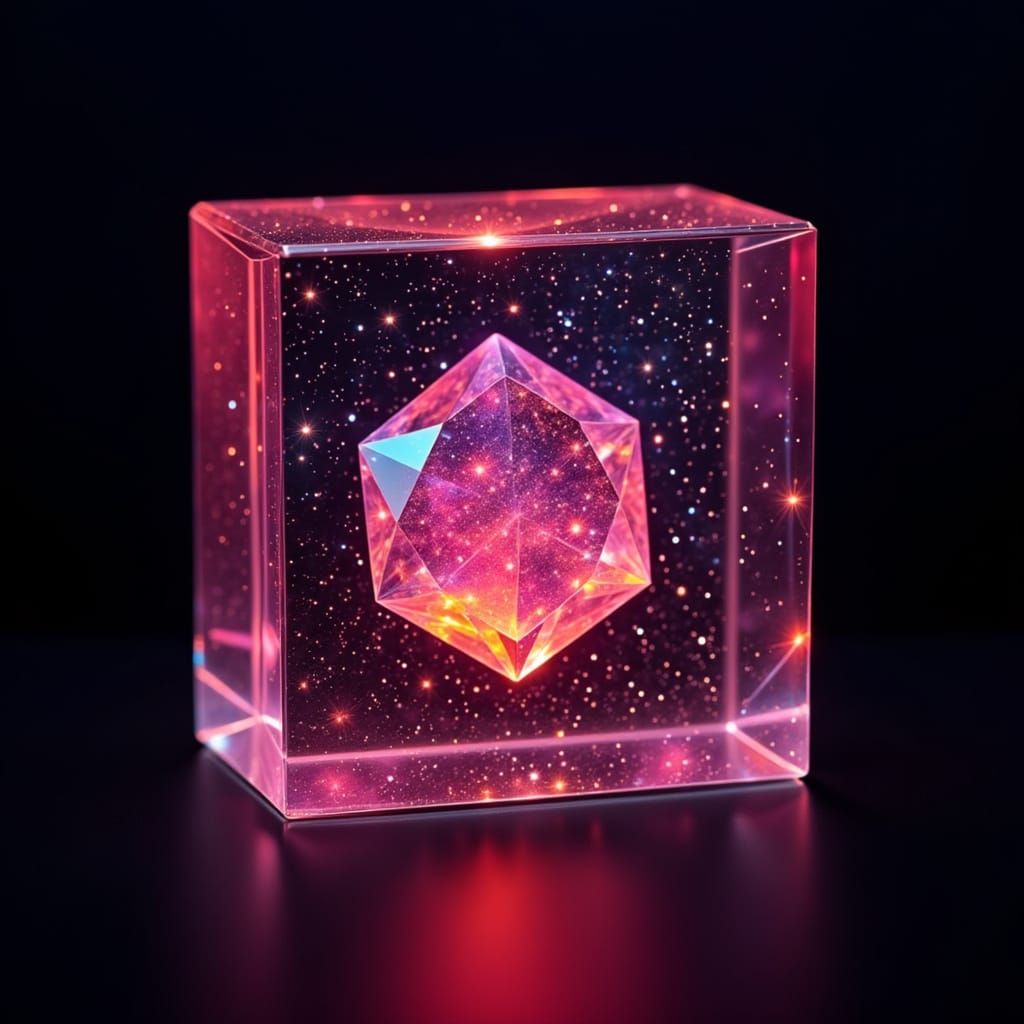 Octadecagon in Crystal Box with Neon Stars