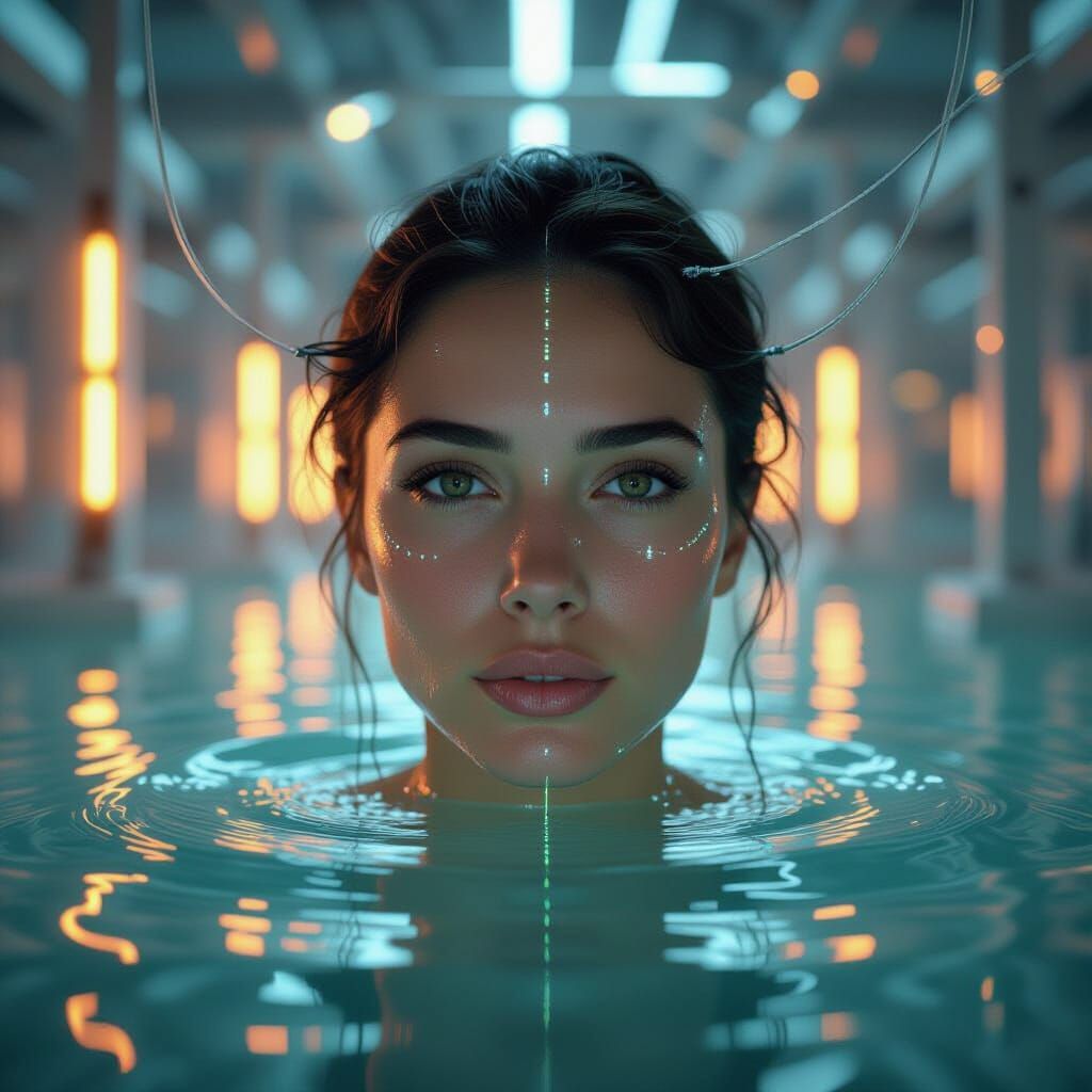 Surreal Cryo-Pod in Bioluminescent Data Web