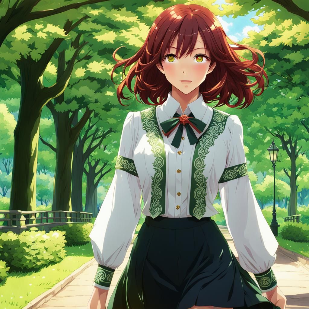 Anime Women Walking in Park, Manga Style