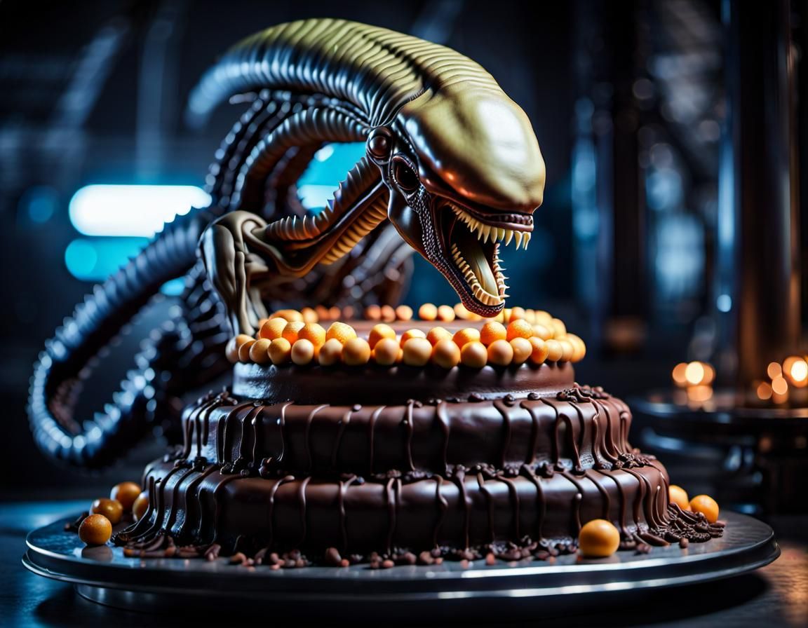 Xenomorph Cake Sculpture in Photorealistic Style