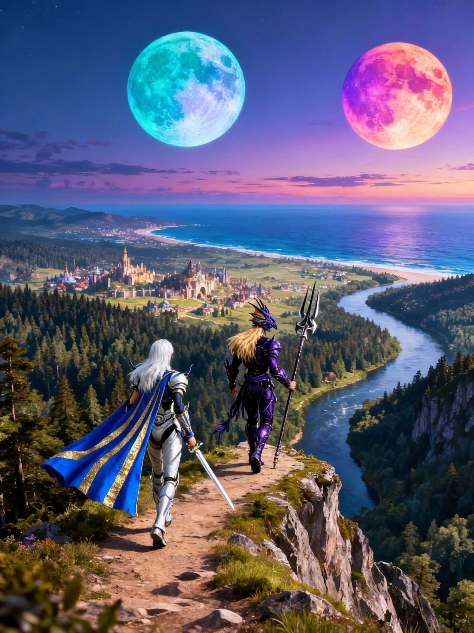 Cecil and Kain on Mountain Trail at Dusk