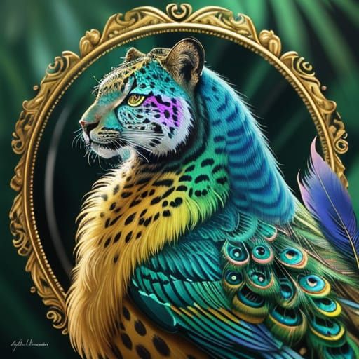 Leopard Peacock Hybrid in Vibrant Oil Painting