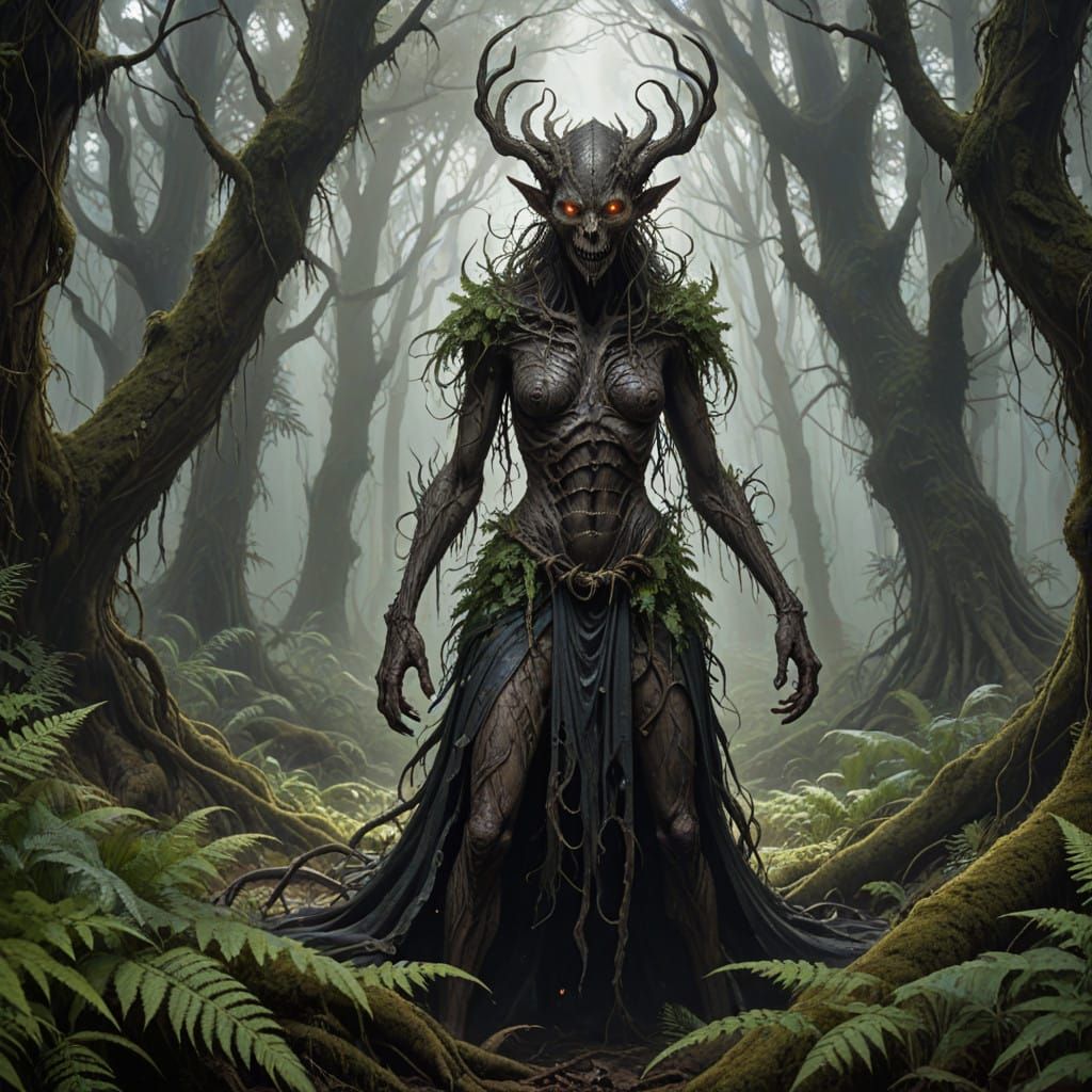Twisted Fern Elf in Dark, Foreboding Forest