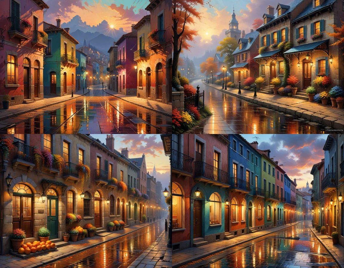 Realistic Oil Cityscape Painting in Autumn