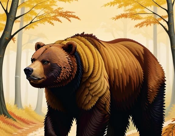 Bear in Autumnal Forest Illustration