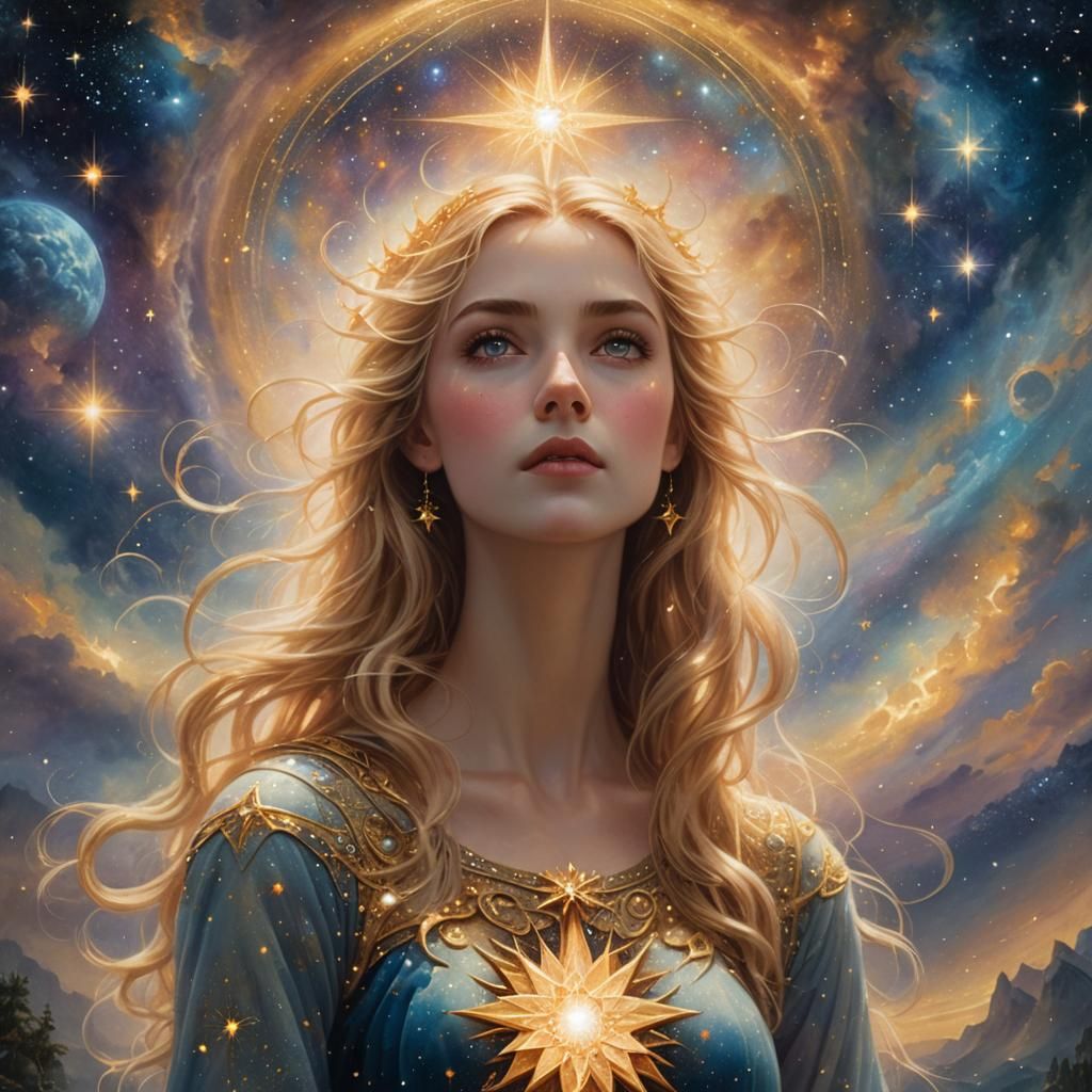 Golden Woman in Cosmic Star: Ethereal Fantasy