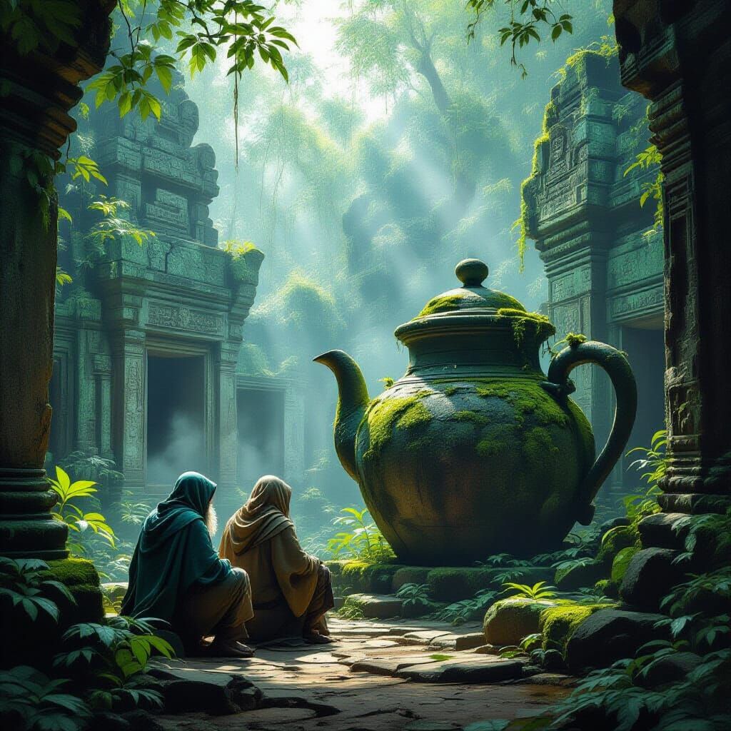Ancient Wanderer's Contemplation at Jungle Teakettle Temple