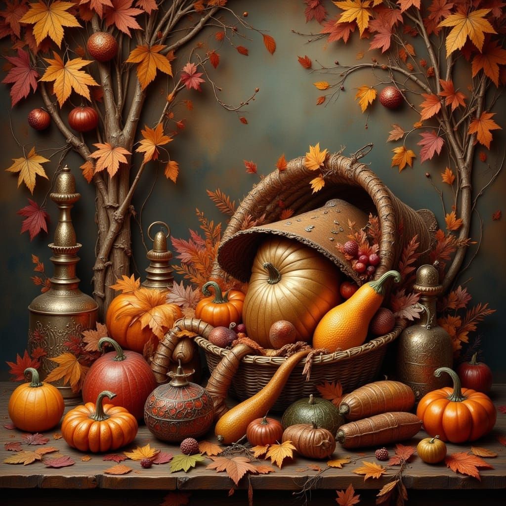 Steampunk Autumn Still Life with Cornucopia