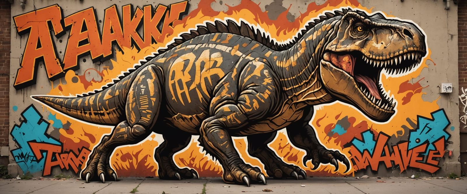 Tyrannosaurus Rex Graffiti Mural: Rebirth and Resilience