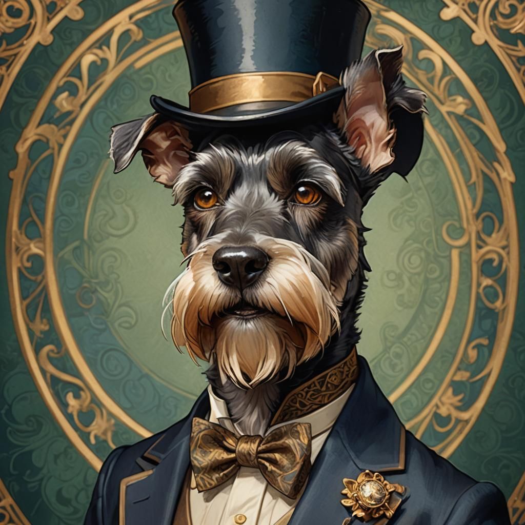 Schnauzer as English Gentleman in Art Nouveau Style