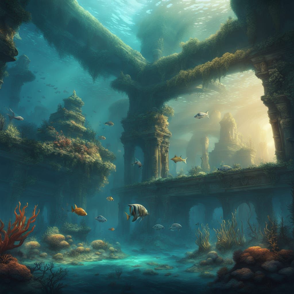 Underwater City Ruins in Digital Painting Style