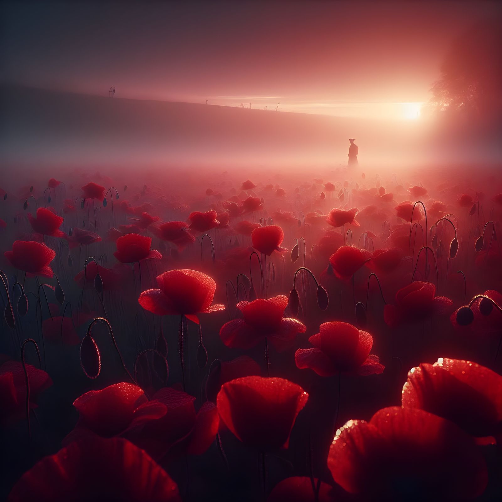 Poppy Field Dawn: Remembrance of World War I