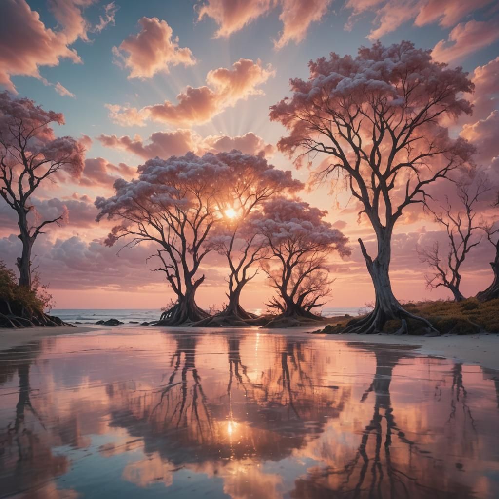 Surreal Sun Rising Over Dreamlike Landscape