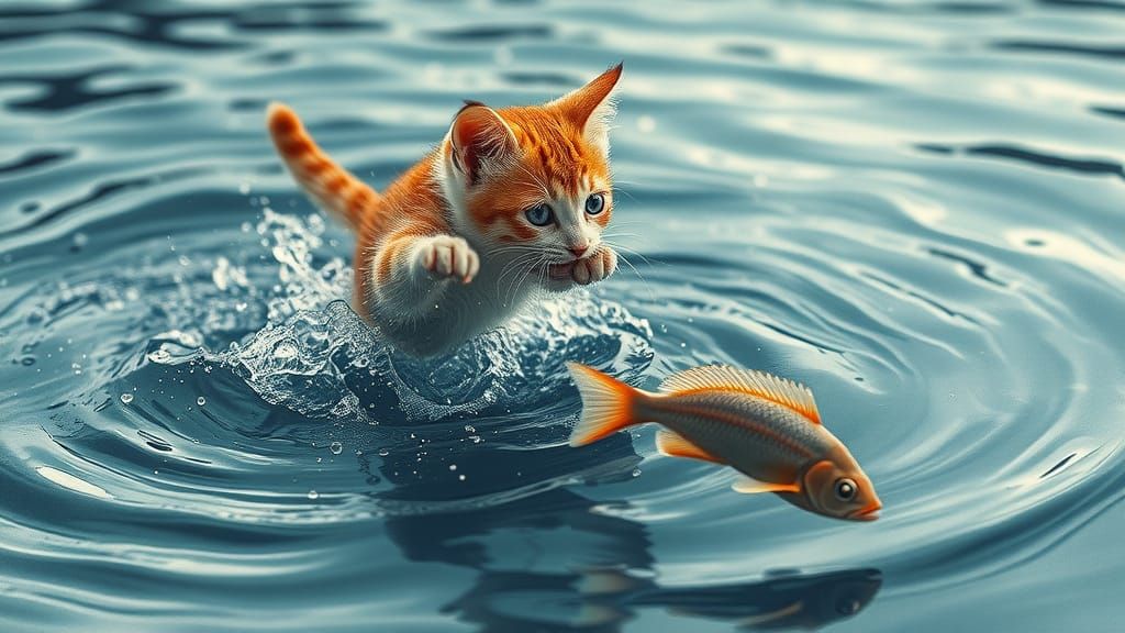 Kitten's Ink Splatter Chase: A Whimsical Aquatic Adventure