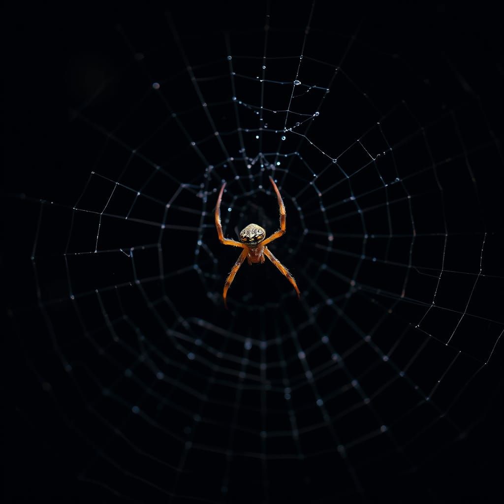 Hyperrealistic Spider Web in Moody Black Space