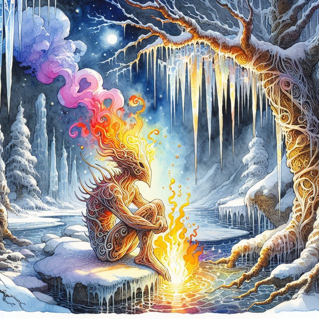 Fantastical Fire Elemental Conjures Steam in Enchanted Water...