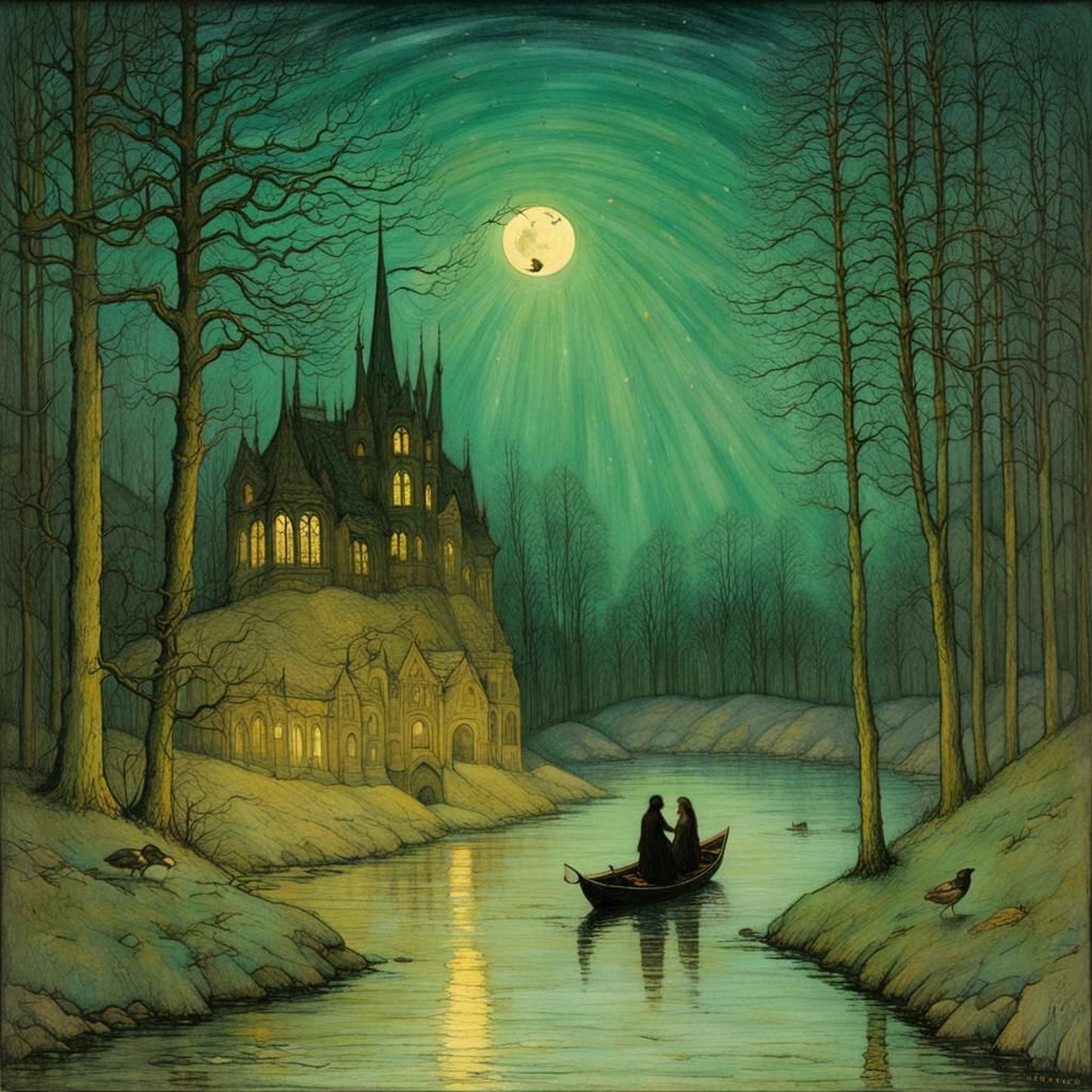 Dreamlike Landscape in Pre-Raphaelite Style