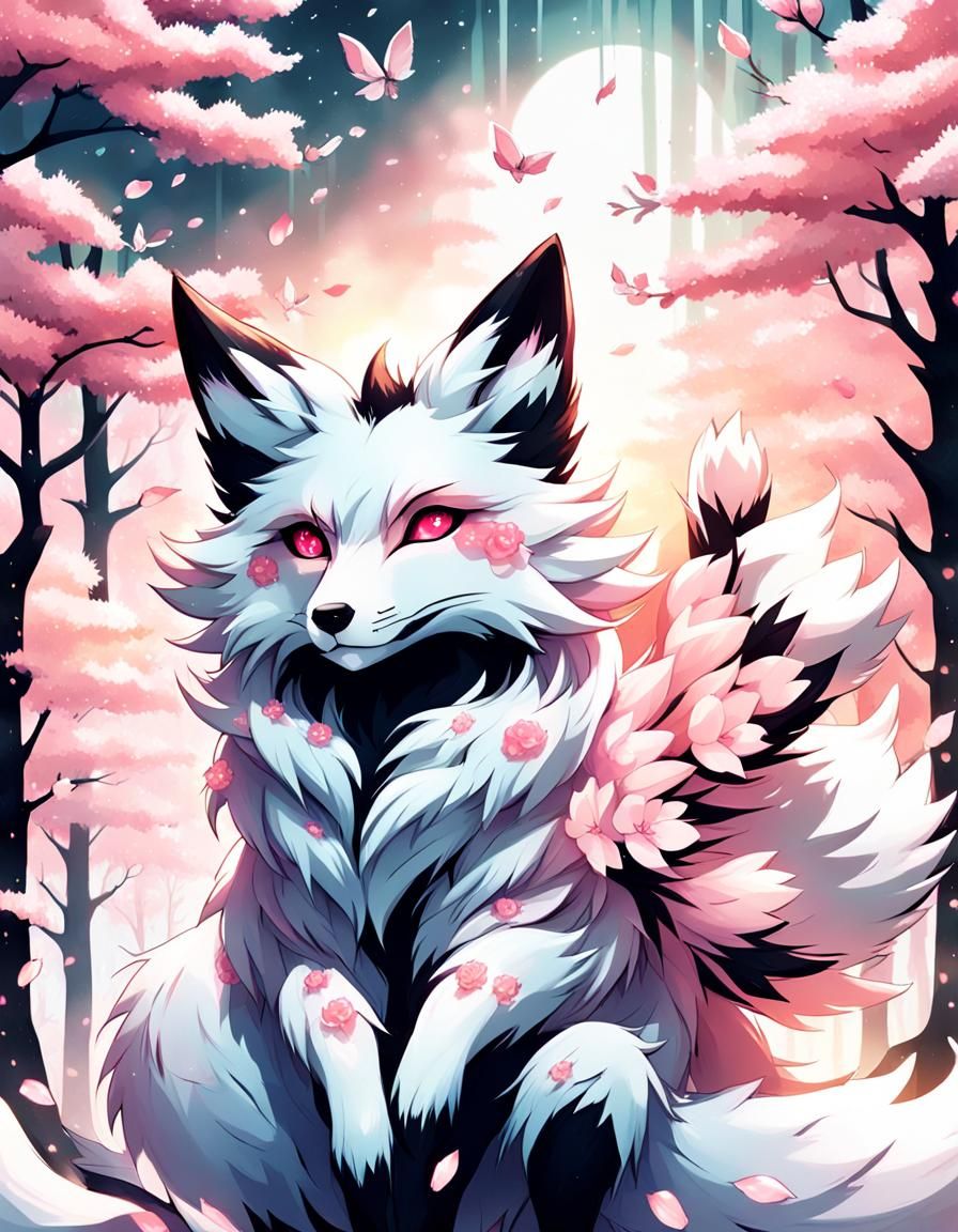 Anime Fox with Sakura Antlers in Studio Trigger Style