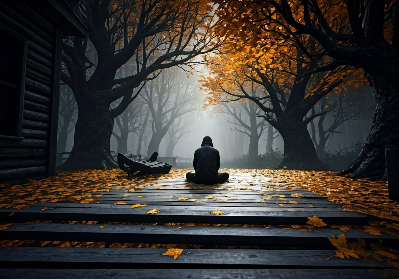 Haunted Autumn Evening: Black and White Horror