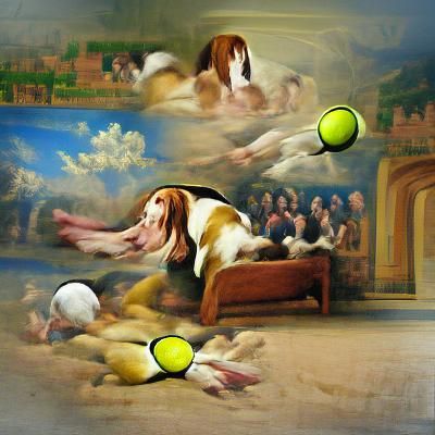 Basset Hound in Renaissance Painting with Tennis Balls