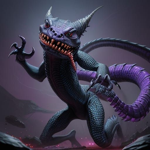 Crimson Reptilian Predator with Purple Crest