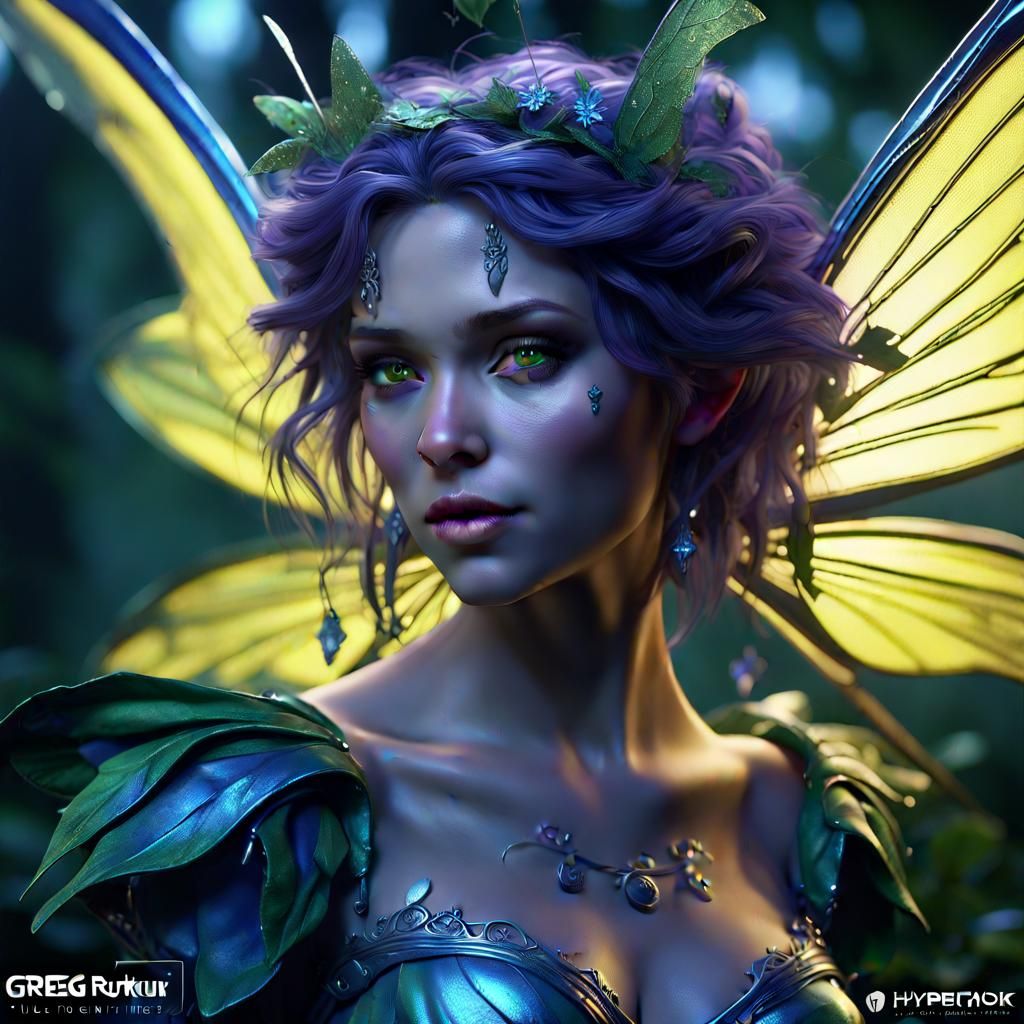 Hyperdetailed Fairy with Green Eyes in Dark Fantasy Style