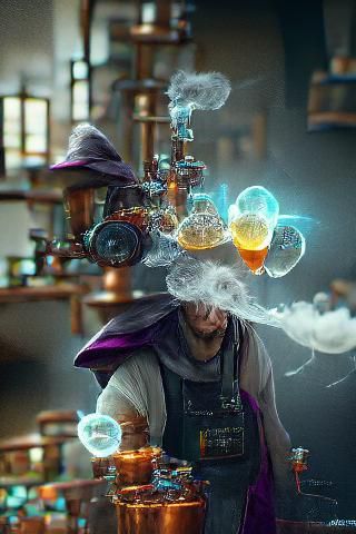 Alchemist Conjuring Smoke Magic: 8K Concept Art