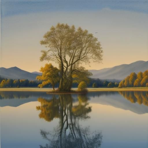 Watercolor Sunset: Heron and Lakeside Scene