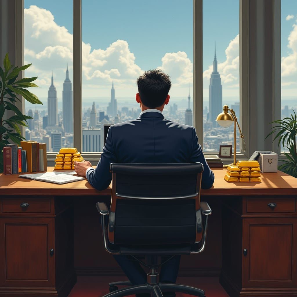 Hyperrealistic Man in Suit with Gold Bars