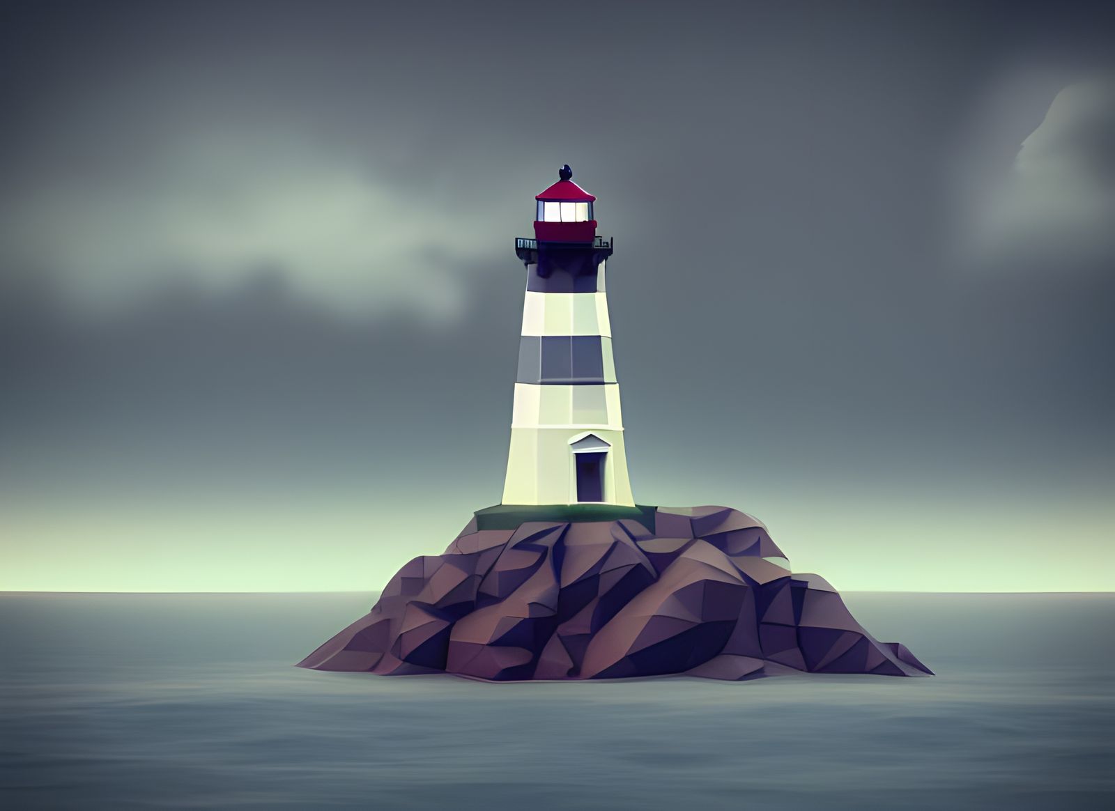 Stormy Lighthouse in Low Poly Isometric Style