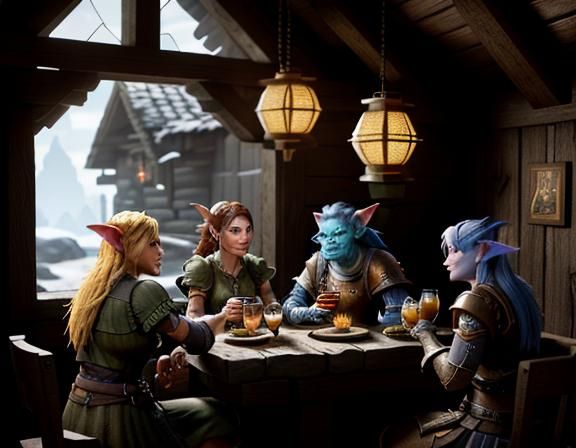 Goblins Enjoying Cocktails in Rustic Tavern: 3D Cinematic