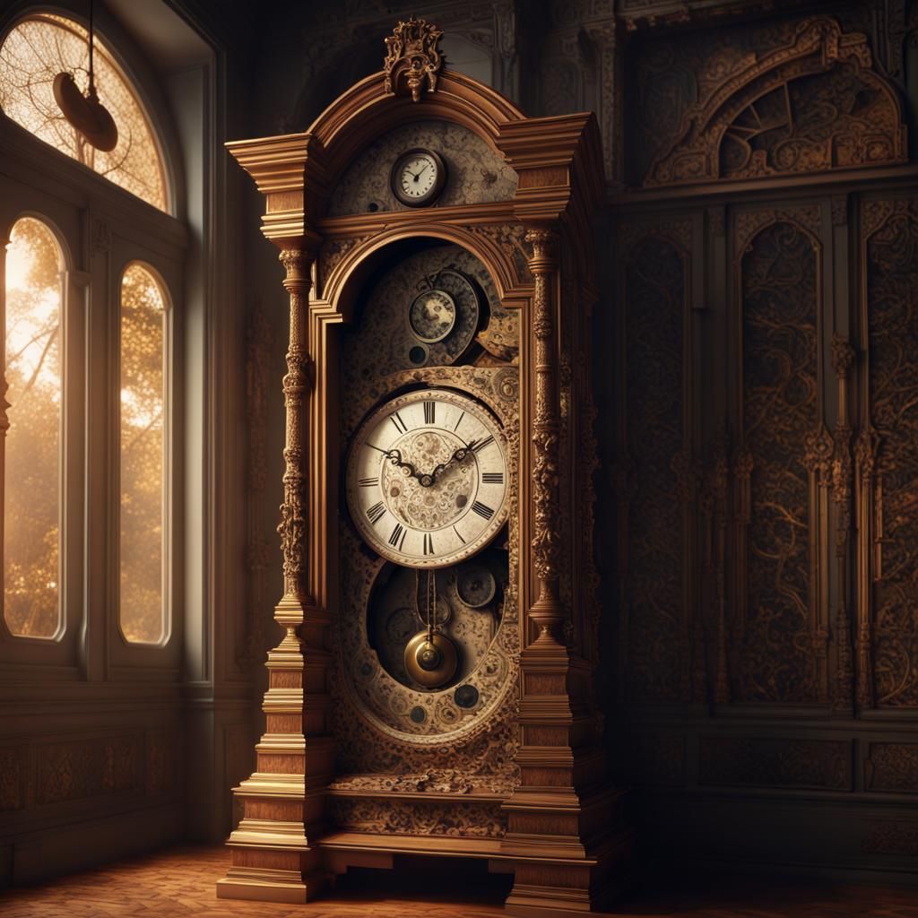 Puzzle Piece Grandfather Clock: Detailed Digital Art